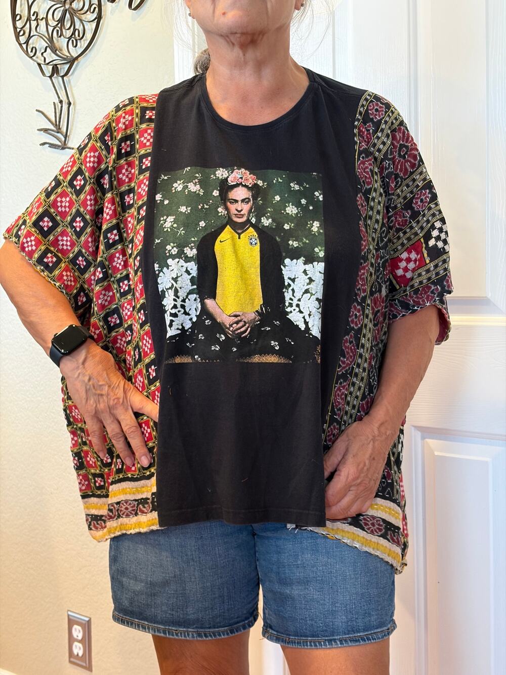 Frida Kahlo Upcycled Kantha Tunic Top Shirt OS Handmade Boho
